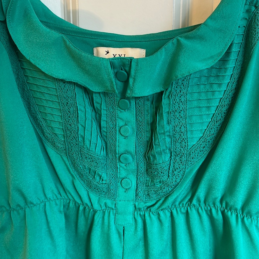 Green Button-Up Blouse by XXI